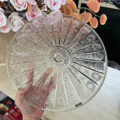 Đĩa pha lê Bohemia hoa văn mài size 34cm (hình bông tuyết)