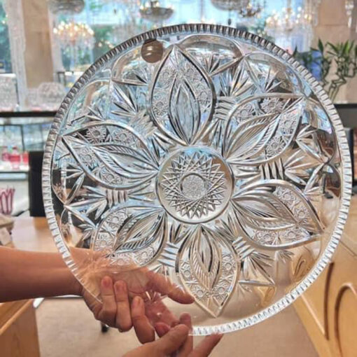 Đĩa pha lê Bohemia hoa văn mài size 34cm (hình lá)