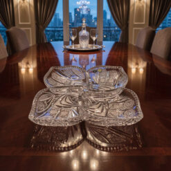 Khay mứt 4 cánh hoa pha lê mài Bohemia ĐK 35cm