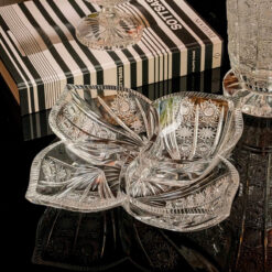 Khay mứt 4 cánh hoa pha lê mài Bohemia ĐK 35cm