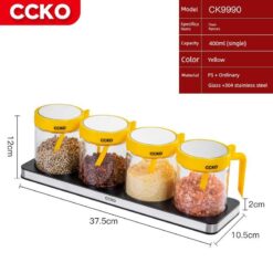 Set 4 hũ đựng gia vị thủy tinh CCKO có tay cầm kèm khay