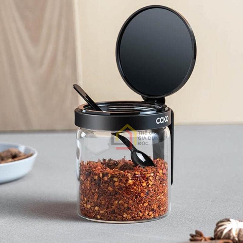 set-4-hu-dung-gia-vi-thuy-tinh-ccko-co-tay-cam-kem-khay2 Set 4 hũ đựng gia vị thủy tinh CCKO có tay cầm kèm khay