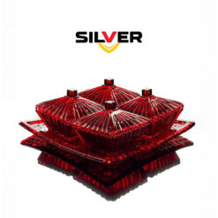 Set 4 thố kèm khay pha lê Silver (màu đỏ, tím)