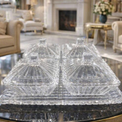 Set 4 thố kèm khay pha lê Silver