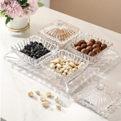 Set 4 thố kèm khay pha lê Silver