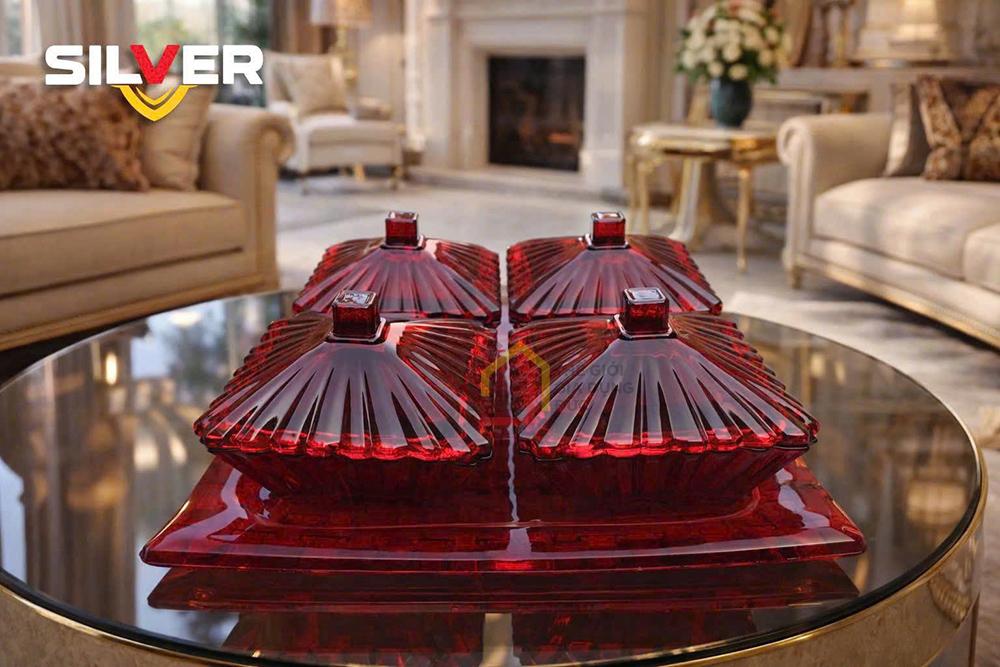 Set 4 thố kèm khay pha lê Silver