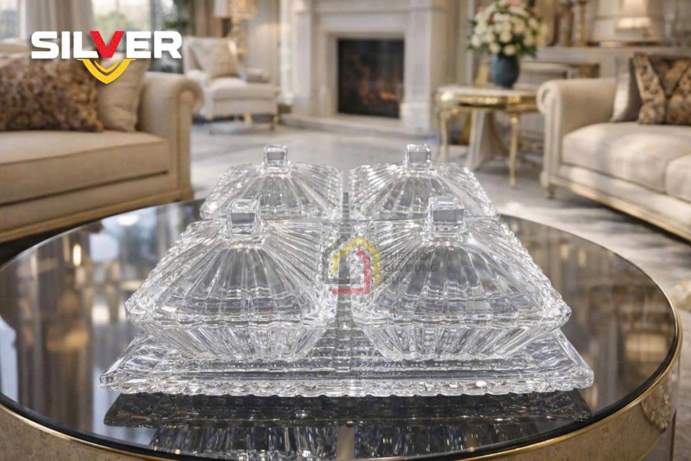 Set 4 thố kèm khay pha lê Silver