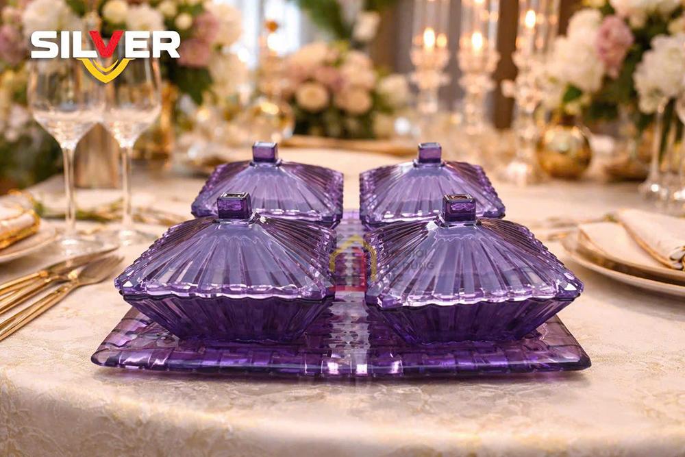 Set 4 thố kèm khay pha lê Silver