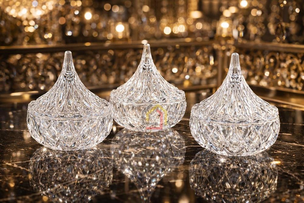 Set 3 thố mứt thủy tinh pha lê Irris Hershey Kiss