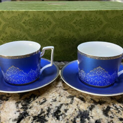 Bộ 2 tách trà chiều cao cấp UK Tempi kèm thìa vàng sang trọng (gồm 2 tách, 2 dĩa, 2 thìa)