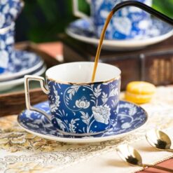 Bộ 2 tách trà chiều cao cấp UK Tempi kèm thìa vàng sang trọng (gồm 2 tách, 2 dĩa, 2 thìa)