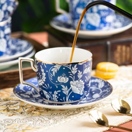 Bộ 2 tách trà chiều cao cấp UK Tempi kèm thìa vàng sang trọng (gồm 2 tách, 2 dĩa, 2 thìa)