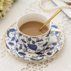 Bộ 2 tách trà chiều cao cấp UK Tempi kèm thìa vàng sang trọng (gồm 2 tách, 2 dĩa, 2 thìa)