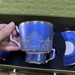 Bộ 2 tách trà chiều cao cấp UK Tempi kèm thìa vàng sang trọng (gồm 2 tách, 2 dĩa, 2 thìa)