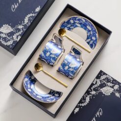 Bộ 2 tách trà chiều cao cấp UK Tempi kèm thìa vàng sang trọng (gồm 2 tách, 2 dĩa, 2 thìa)