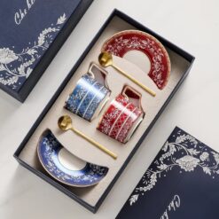 Bộ 2 tách trà chiều cao cấp UK Tempi kèm thìa vàng sang trọng (gồm 2 tách, 2 dĩa, 2 thìa)