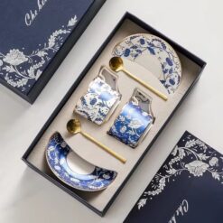 Bộ 2 tách trà chiều cao cấp UK Tempi kèm thìa vàng sang trọng (gồm 2 tách, 2 dĩa, 2 thìa)