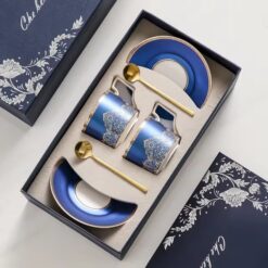 Bộ 2 tách trà chiều cao cấp UK Tempi kèm thìa vàng sang trọng (gồm 2 tách, 2 dĩa, 2 thìa)