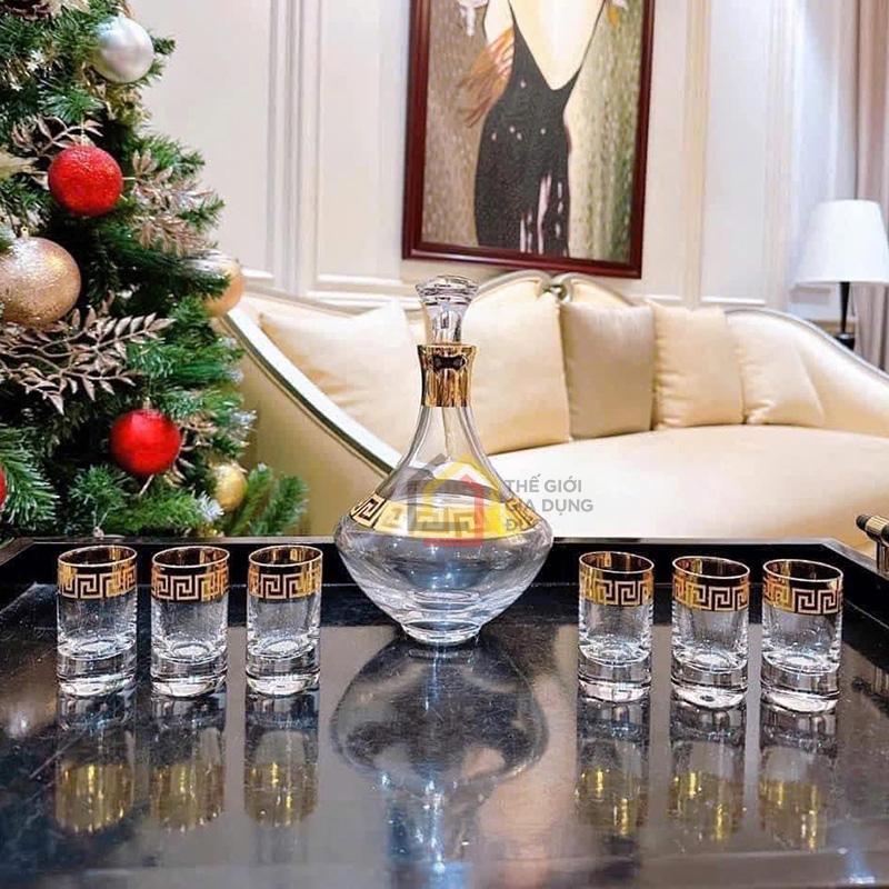 bo-binh-ruou-pha-le-ma-vang-24k-1-binh-500ml-6-ly-45ml Bộ Bình Rượu Pha Lê Mạ Vàng 24K (1 bình 500ml + 6 ly 45ml)