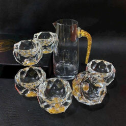 Bộ chén rượu pha lê mắt trâu vàng 24K (gồm 1 bình 300ml+6 ly 40ml)