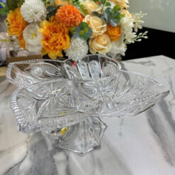 Khay mứt 4 cánh hoa pha lê mài chân cao Bohemia