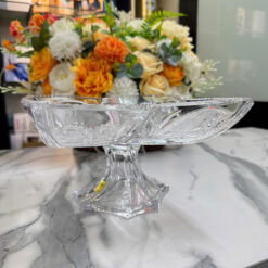 Khay mứt 4 cánh hoa pha lê mài chân cao Bohemia