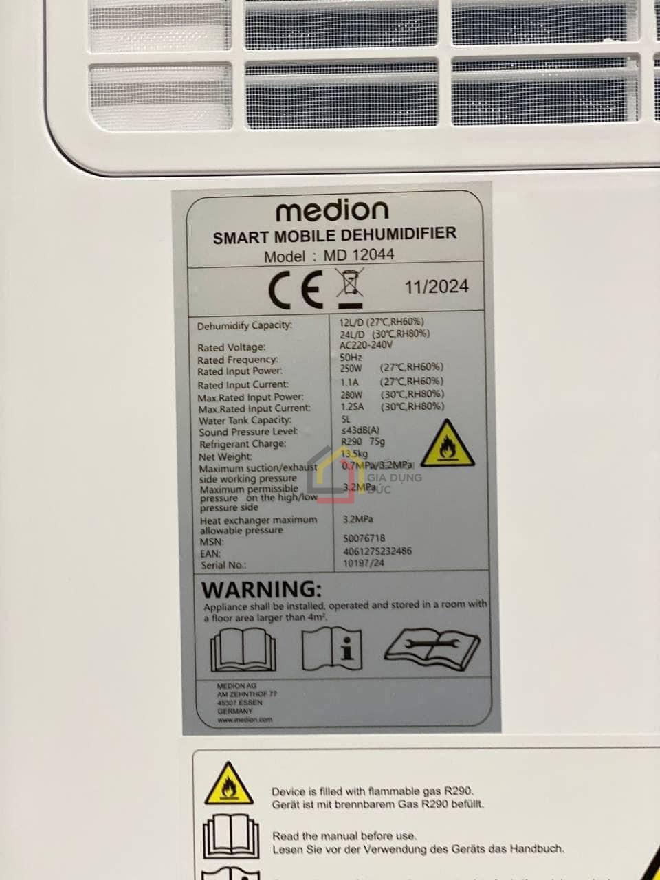 may-hut-am-medion-md12044-24l-11 Máy hút ẩm Medion MD12044 24L