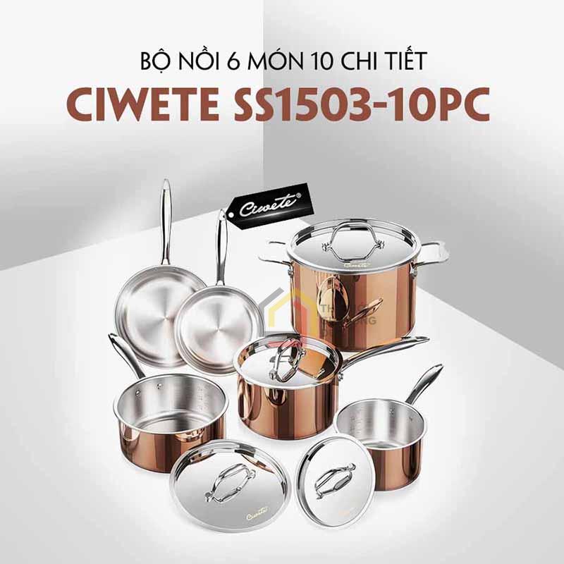 Bộ nồi chảo cao cấp 6 món vàng đồng CIWETE