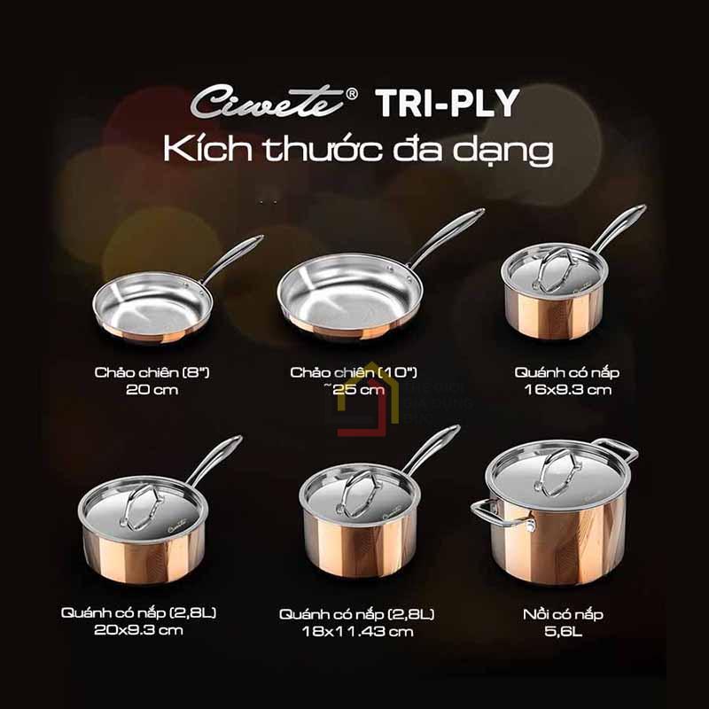 Bộ nồi chảo cao cấp 6 món vàng đồng CIWETE