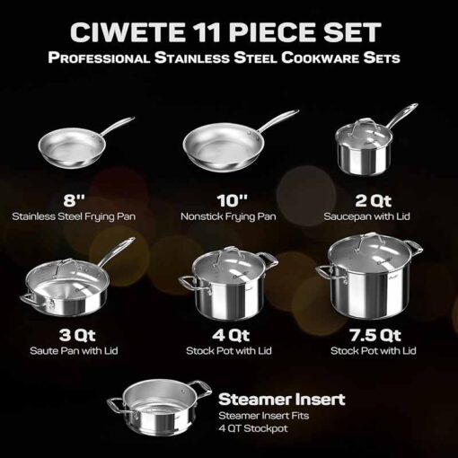 Bộ nồi chảo inox CIWETE cao cấp - set 7 món đa năng