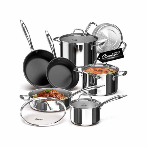 Bộ nồi inox cao cấp Ciwete 7 món (2 chảo chống dính)