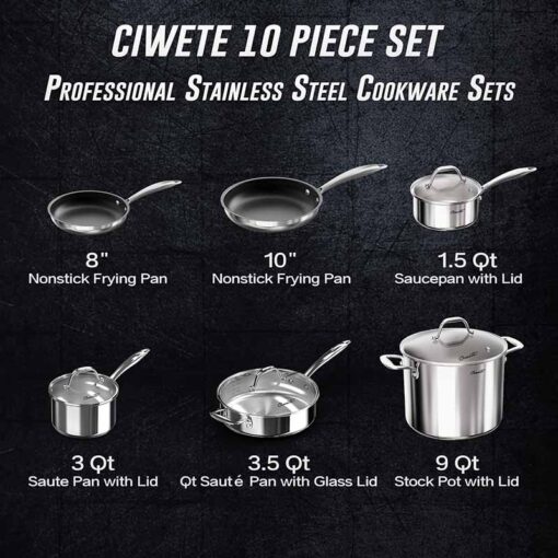 Bộ nồi inox cao cấp CIWETE - Set 6 món đa năng