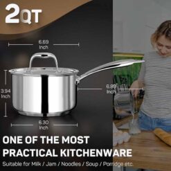 Quánh inox cao cấp CIWETE - Saucepan with lid 16cm 2L
