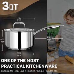 Quánh inox cao cấp CIWETE - Saucepan with lid 18cm 2.84L