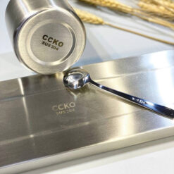 Set 4 hũ đựng gia vị inox 304 CCKO nắp thủy tinh kèm khay