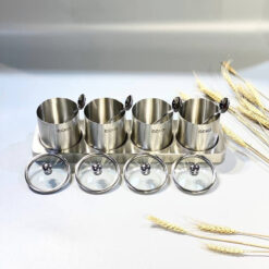 Set 4 hũ đựng gia vị inox 304 CCKO nắp thủy tinh kèm khay