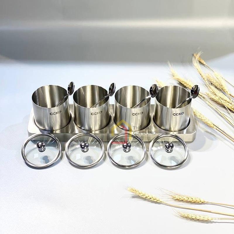 set-4-hu-dung-gia-vi-inox-304-ccko-nap-thuy-tinh-kem-khay11 Set 4 hũ đựng gia vị inox 304 CCKO nắp thủy tinh kèm khay