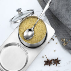 Set 4 hũ đựng gia vị inox 304 CCKO nắp thủy tinh kèm khay