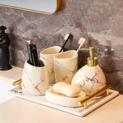 Bộ dụng cụ nhà tắm thiết kế họa tiết vân đá sang trọng