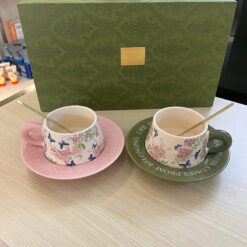 Set tách trà chiều cao cấp UK (sét 2 tách + 2 đĩa + 2 thìa)