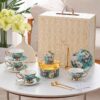 Bộ ấm chén sứ cao cấp hoa văn chim - hoa nghệ thuật
