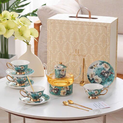 Bộ ấm chén sứ cao cấp hoa văn chim - hoa nghệ thuật