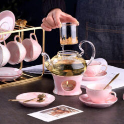Bộ ấm chén sứ cao cấp màu hồng Pastel phong cách hoàng gia
