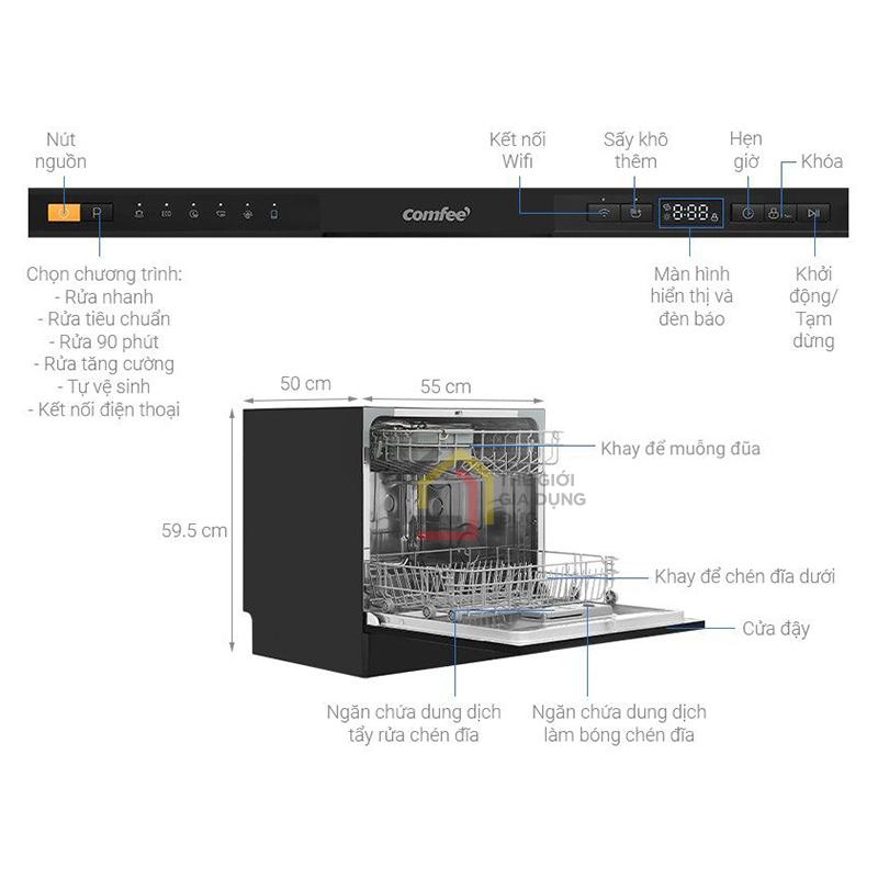 may-rua-chen-doc-lap-comfee-cdw-8f60rb-10 Máy rửa chén độc lập Comfee CDW-8F60RB