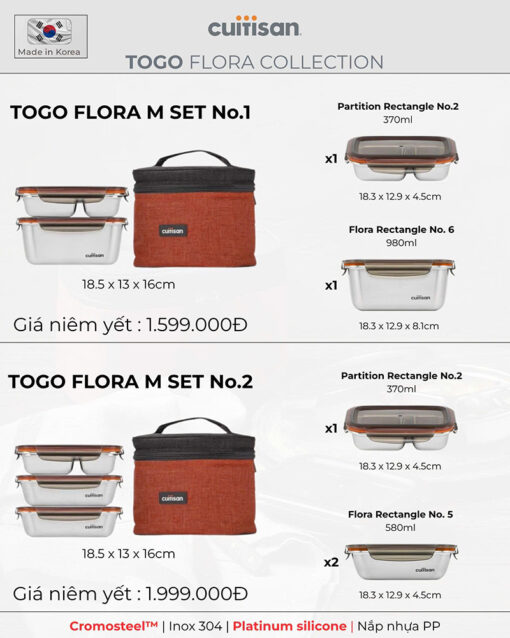 Set 3 hộp cơm thế hệ mới Cuitisan Togo Flora EC4-204