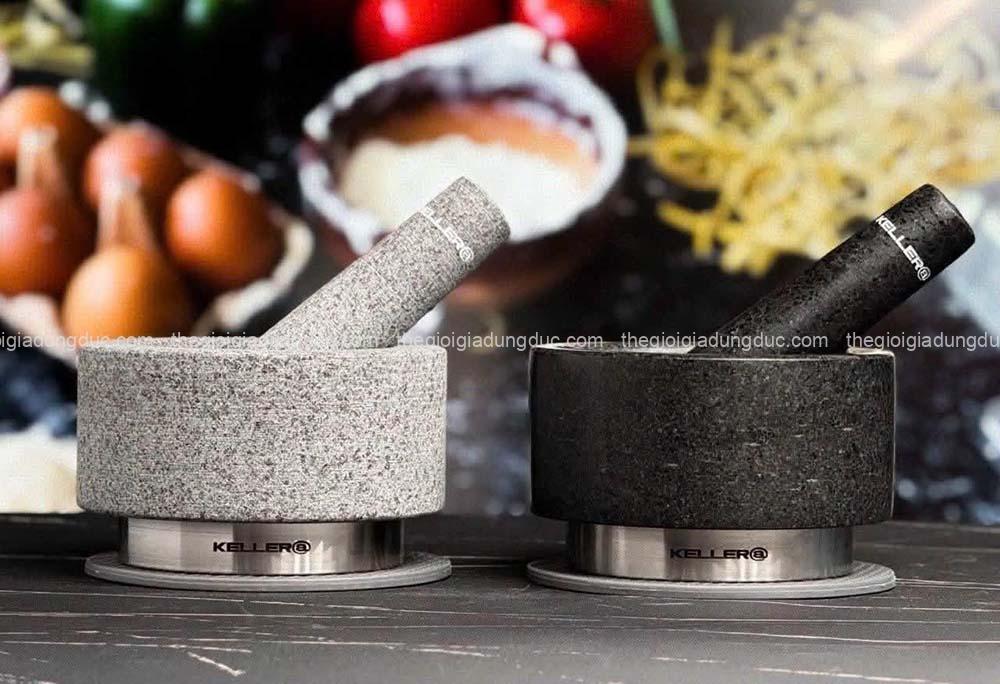 Bộ cối chày đá Granite nguyên khối KELLER (Tặng kèm miếng lót silicone)