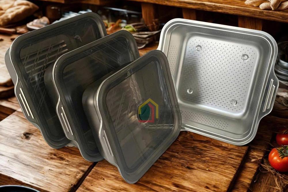 Set 3 hộp hút chân không kèm rổ vuông Keller