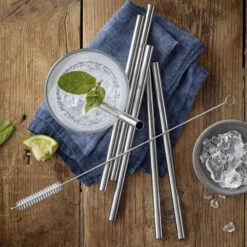 Set 6 ống hút cao cấp + Chổi WMF Baric Cromargan Trinkhalm-Set