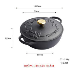 Nồi chảo gang Happiness 23cm dây hoa - phiên bản Limited