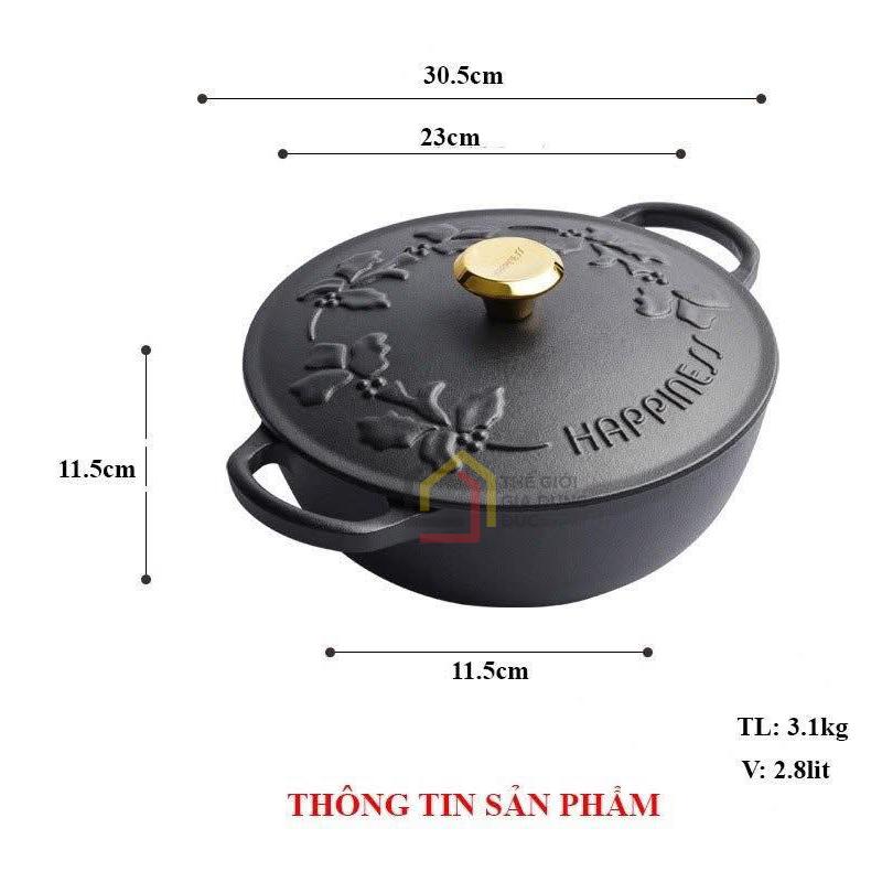 noi-chao-gang-happiness-23cm-day-hoa-phien-ban-limited (8) Nồi chảo gang Happiness 23cm dây hoa - phiên bản Limited